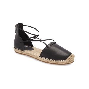 Eileen Fisher Lace LT Black Leather Espadrille Flats